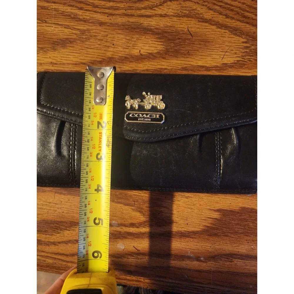 Vintage Coach Madison Black Leather Envelope Trifold Clutch Wallet